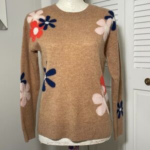 Cynthia Rowley Women XS 100% Cashmere Pullover Flower Sweater Light Long Sleeve